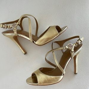 COACH Gold Strap Heel Sandal Size 7.5